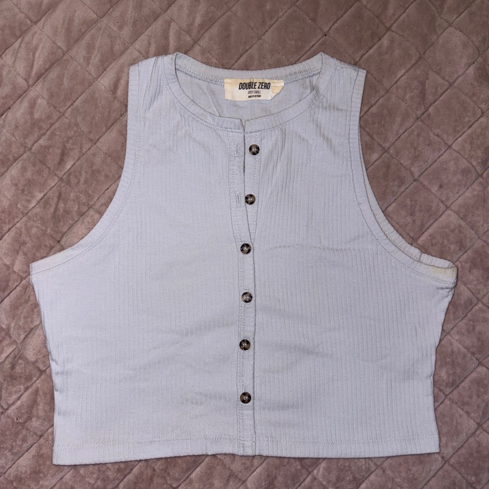 Sleeveless Button-Up Ribbed Top - Light blue - Picture 3 of 6